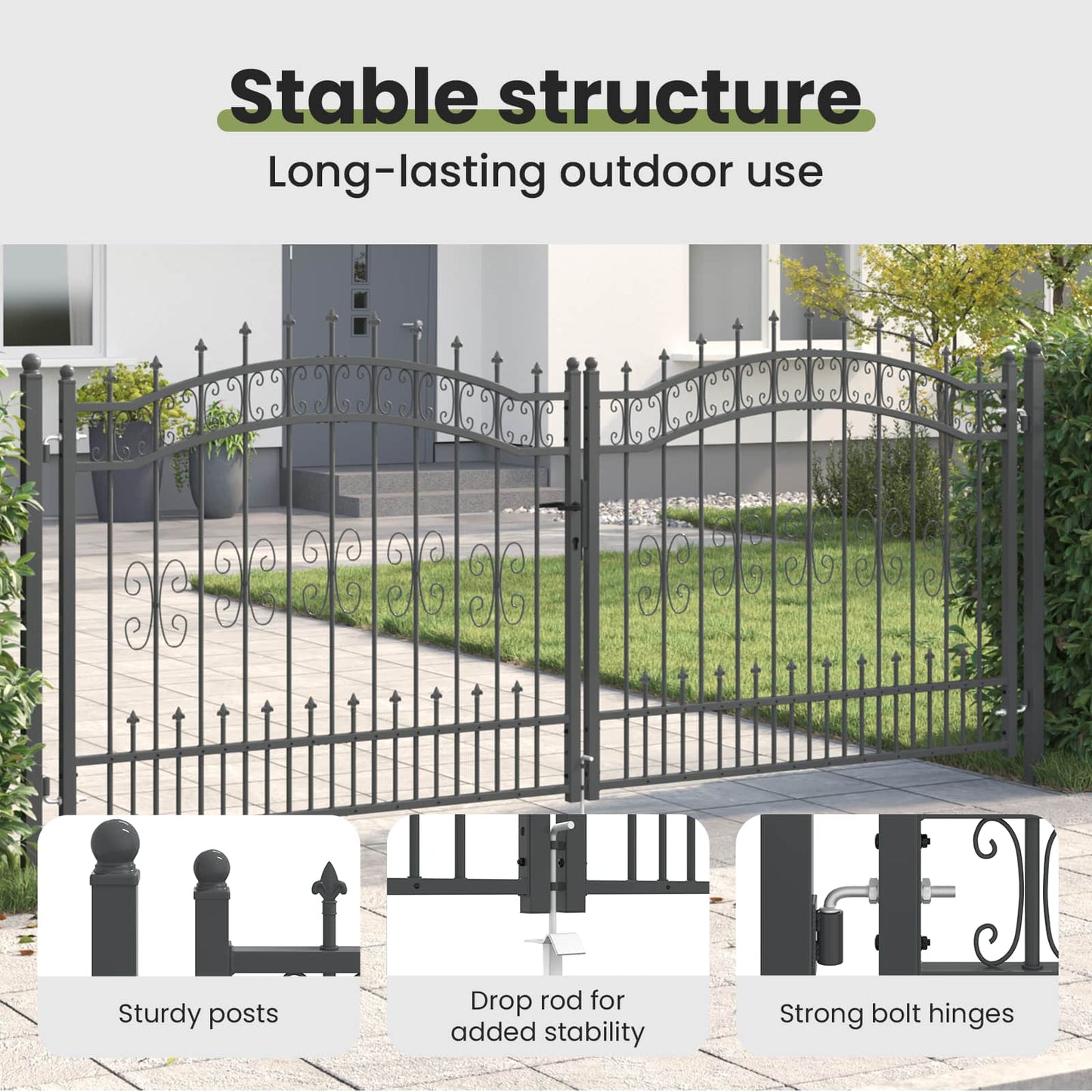 Fence Gate with Spear Top KAMPEN 305 x 125 cm Steel Grey