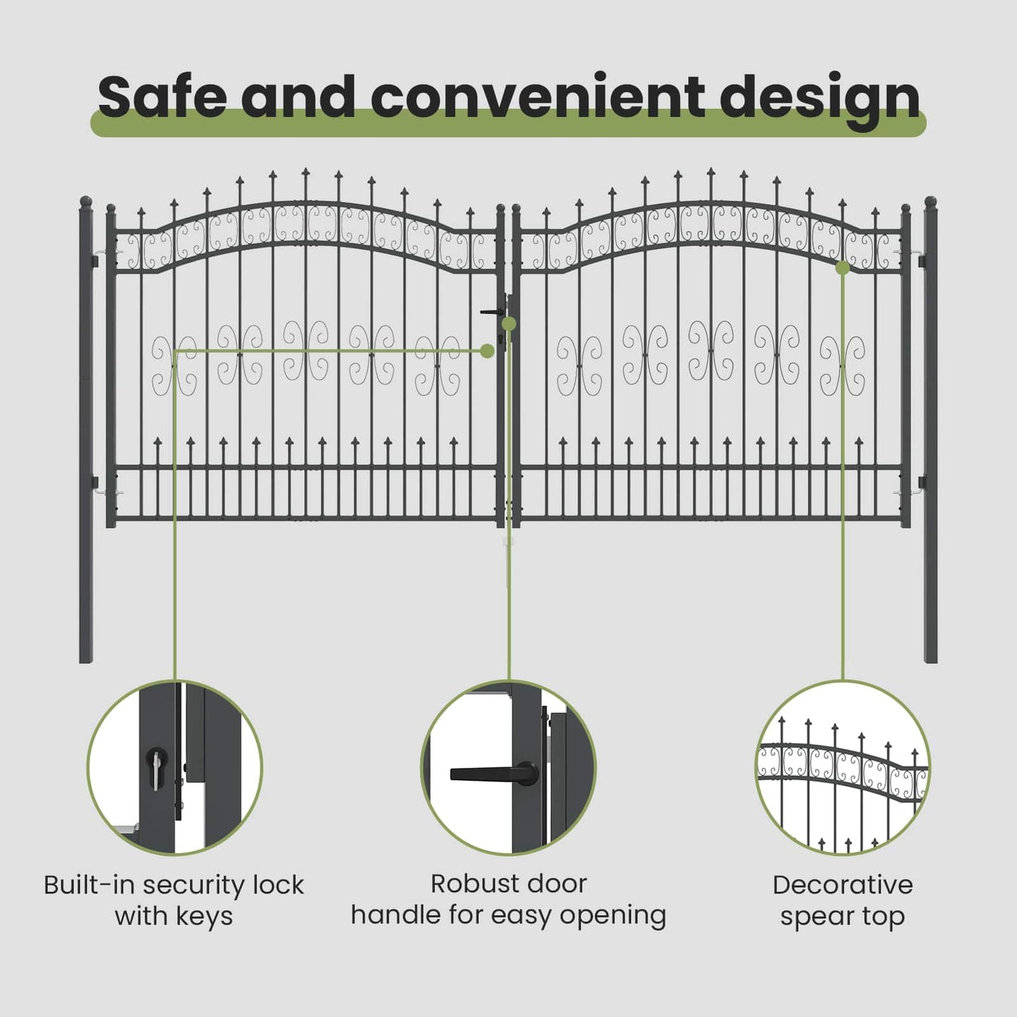Fence Gate with Spear Top KAMPEN 305 x 125 cm Steel Grey