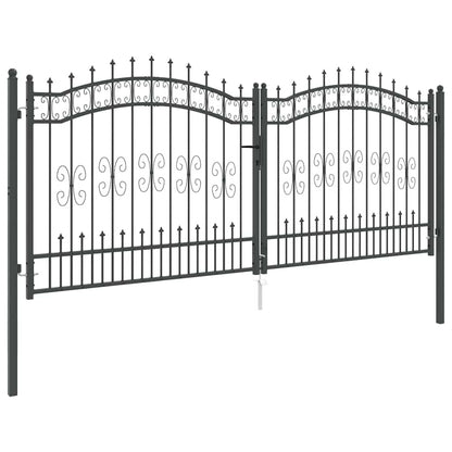 Fence Gate with Spear Top with Lock Grey 305 x 125 cm Steel