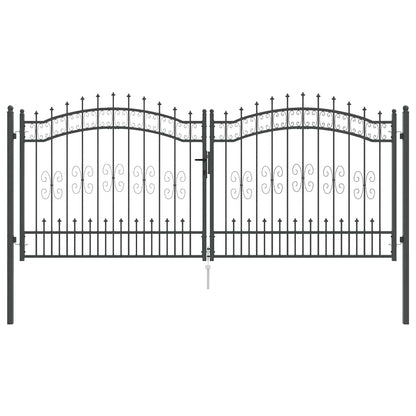 Fence Gate with Spear Top with Lock Grey 305 x 125 cm Steel