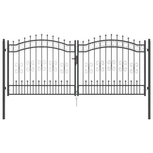 Fence Gate with Spear Top KAMPEN 305 x 125 cm Steel Grey