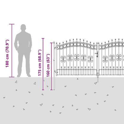 Fence Gate with Spear Top with Lock Grey 305 x 125 cm Steel