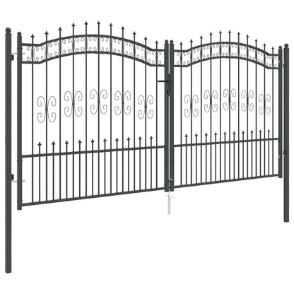 Fence Gate with Spear Top KAMPEN 305 x 150 cm Steel Grey