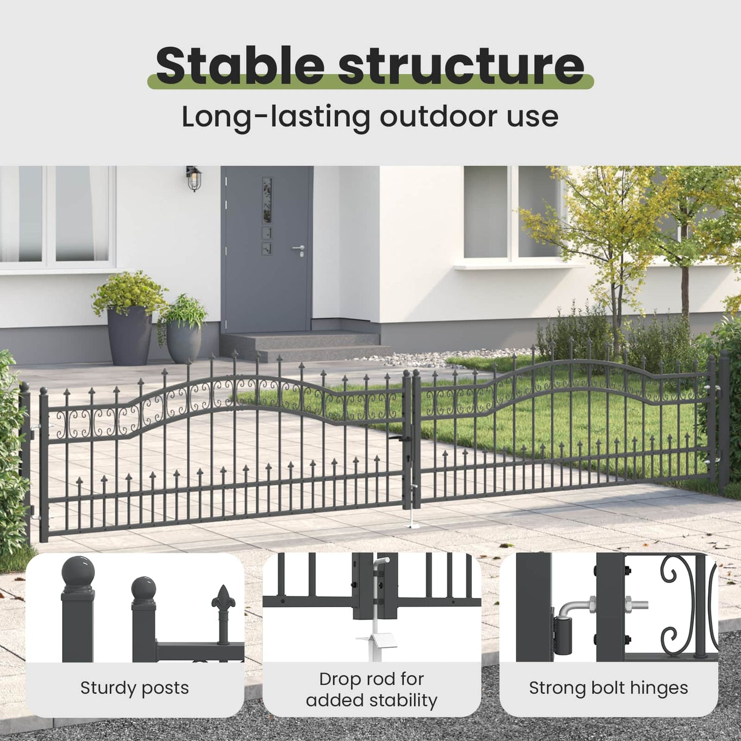 Fence Gate with Spear Top KAMPEN 404 x 75 cm Steel Grey