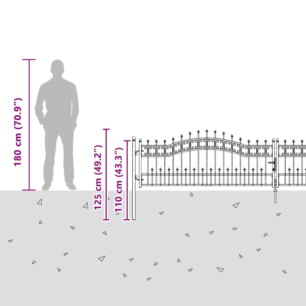 Fence Gate with Spear Top KAMPEN 404 x 75 cm Steel Grey