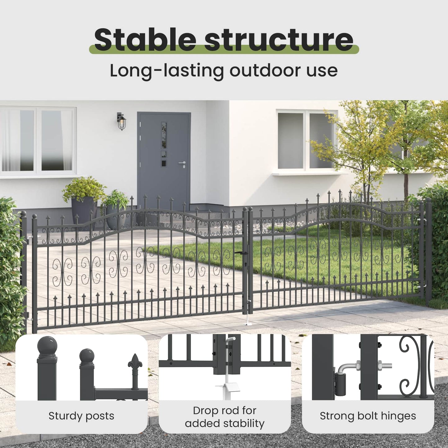 Fence Gate with Spear Top KAMPEN 404 x 100 cm Steel Grey