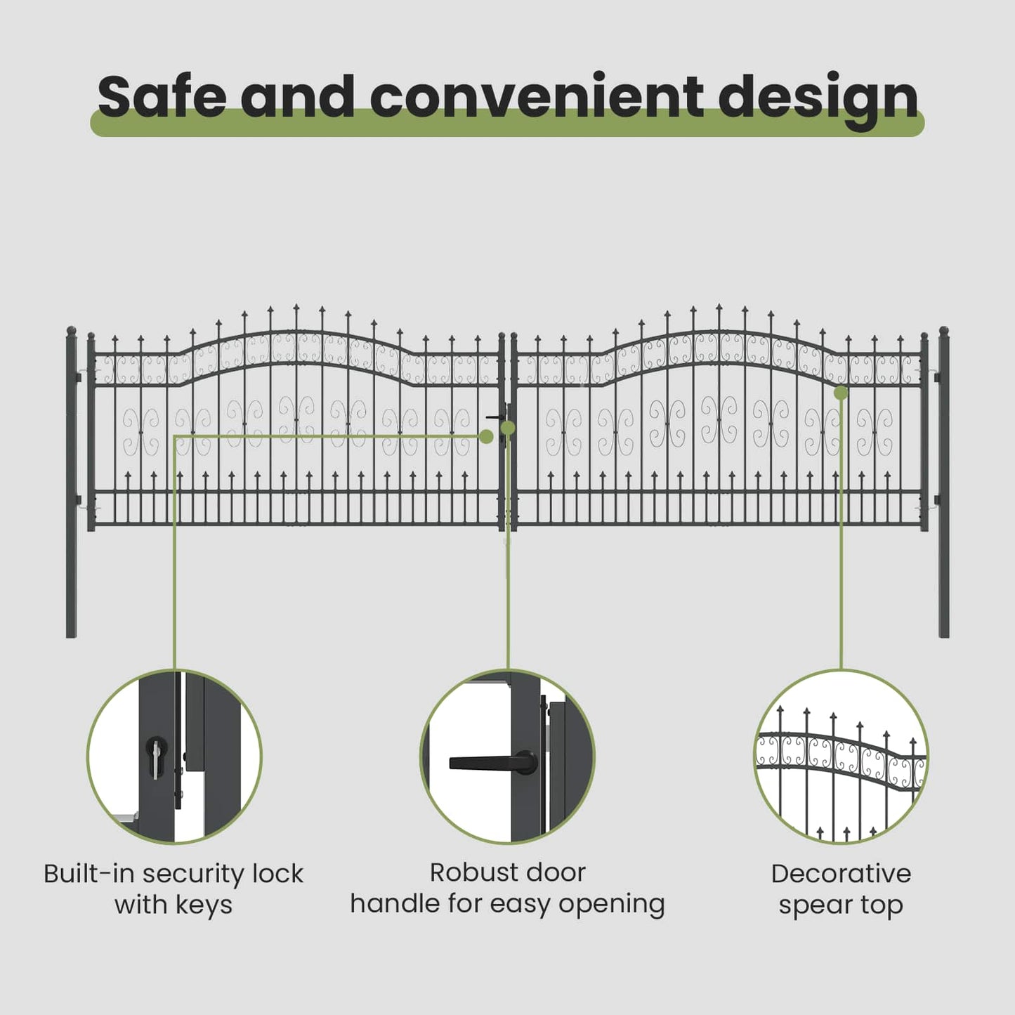 Fence Gate with Spear Top KAMPEN 404 x 100 cm Steel Grey