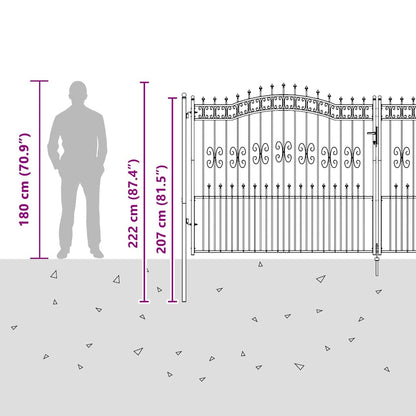 Fence Gate with Spear Top with Lock Grey 404 x 175 cm Steel