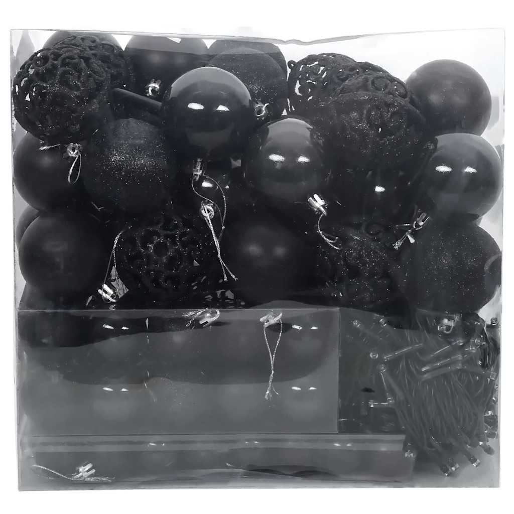 Christmas Bauble Set with 300 LEDs 120 pcs Black Plastic