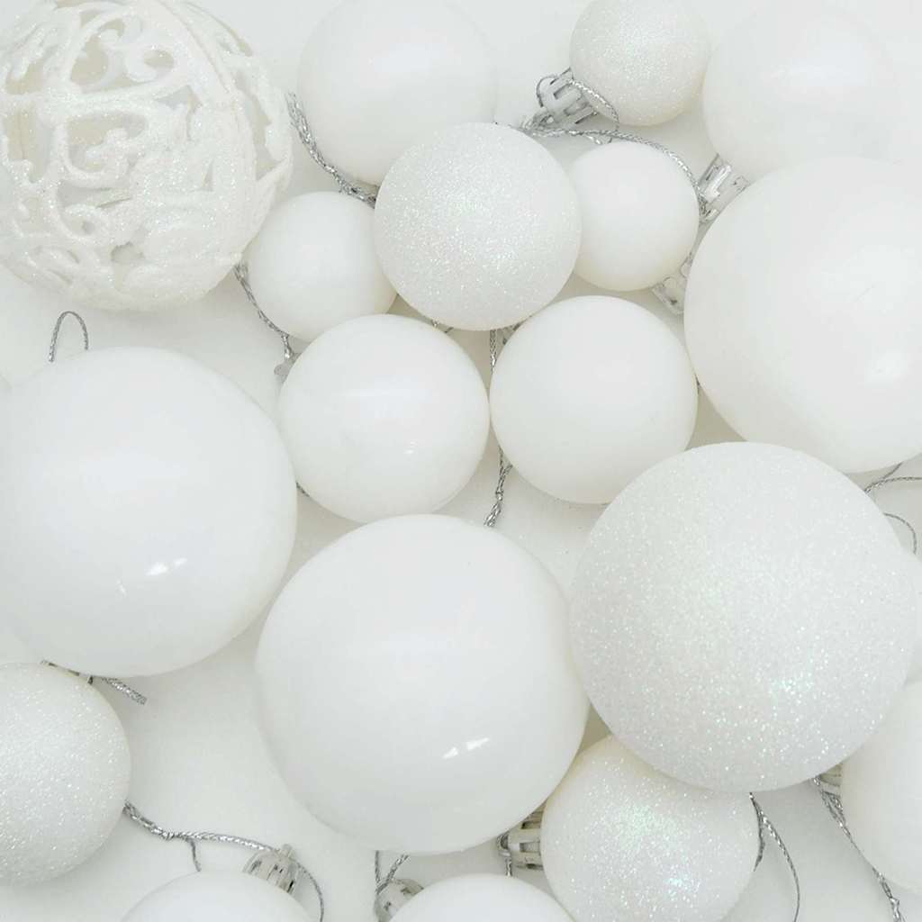 Christmas Bauble Set with 150 LEDs 61 pcs White Plastic