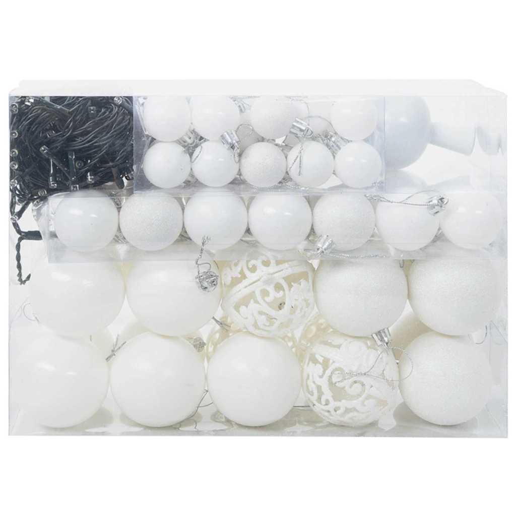 Christmas Bauble Set with 150 LEDs 61 pcs White Plastic