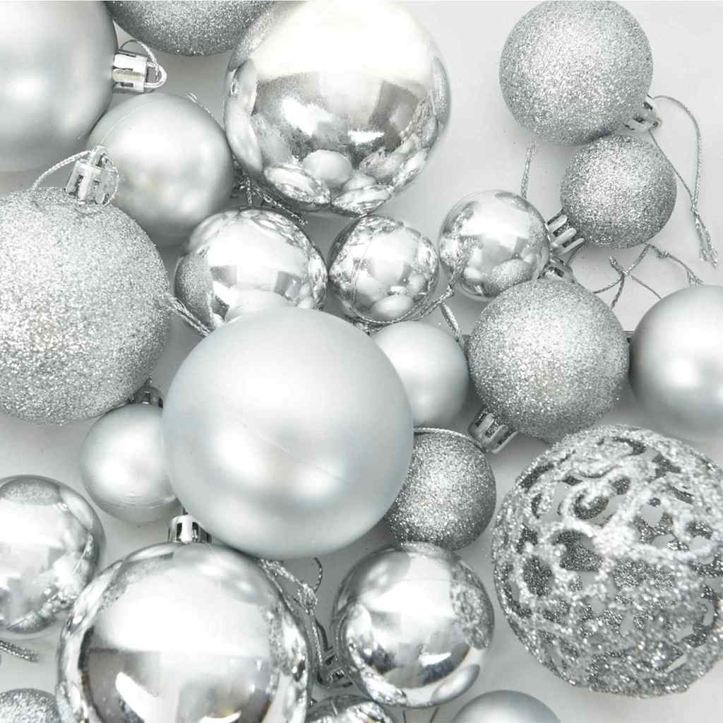 Christmas Bauble Set with 150 LEDs 61 pcs Silver Plastic