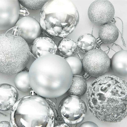 Christmas Bauble Set with 150 LEDs 61 pcs Silver Plastic