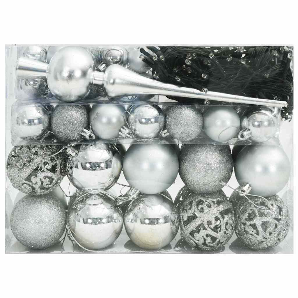 Christmas Bauble Set with 150 LEDs 61 pcs Silver Plastic
