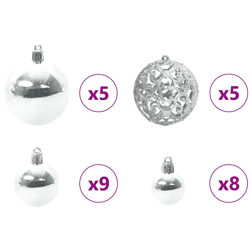 Christmas Bauble Set with 150 LEDs 61 pcs Silver Plastic