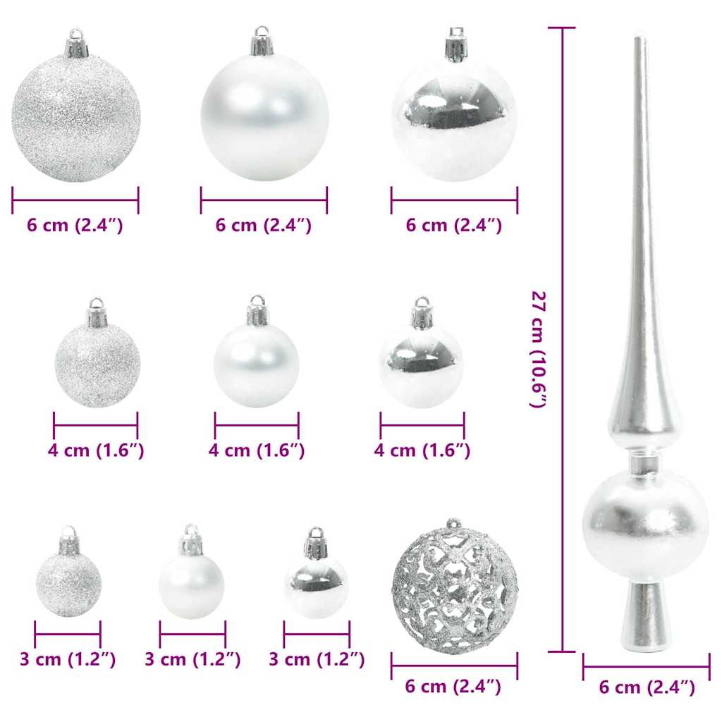 Christmas Bauble Set with 150 LEDs 61 pcs Silver Plastic