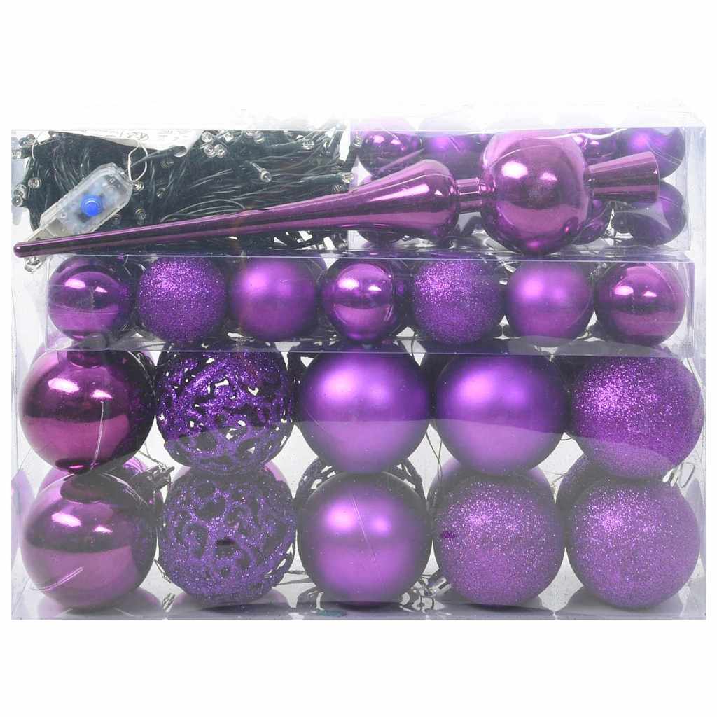 Christmas Bauble Set with 150 LEDs 61 pcs Lilac Plastic