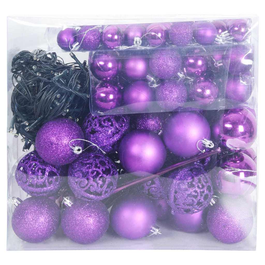 Christmas Bauble Set with 300 LEDs 120 pcs Lilac Plastic