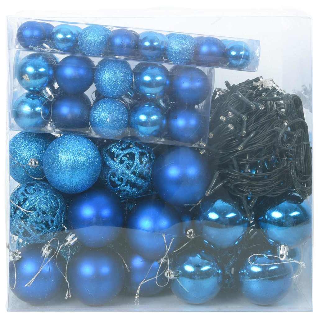 Christmas Bauble Set with 300 LEDs 120 pcs Blue Plastic