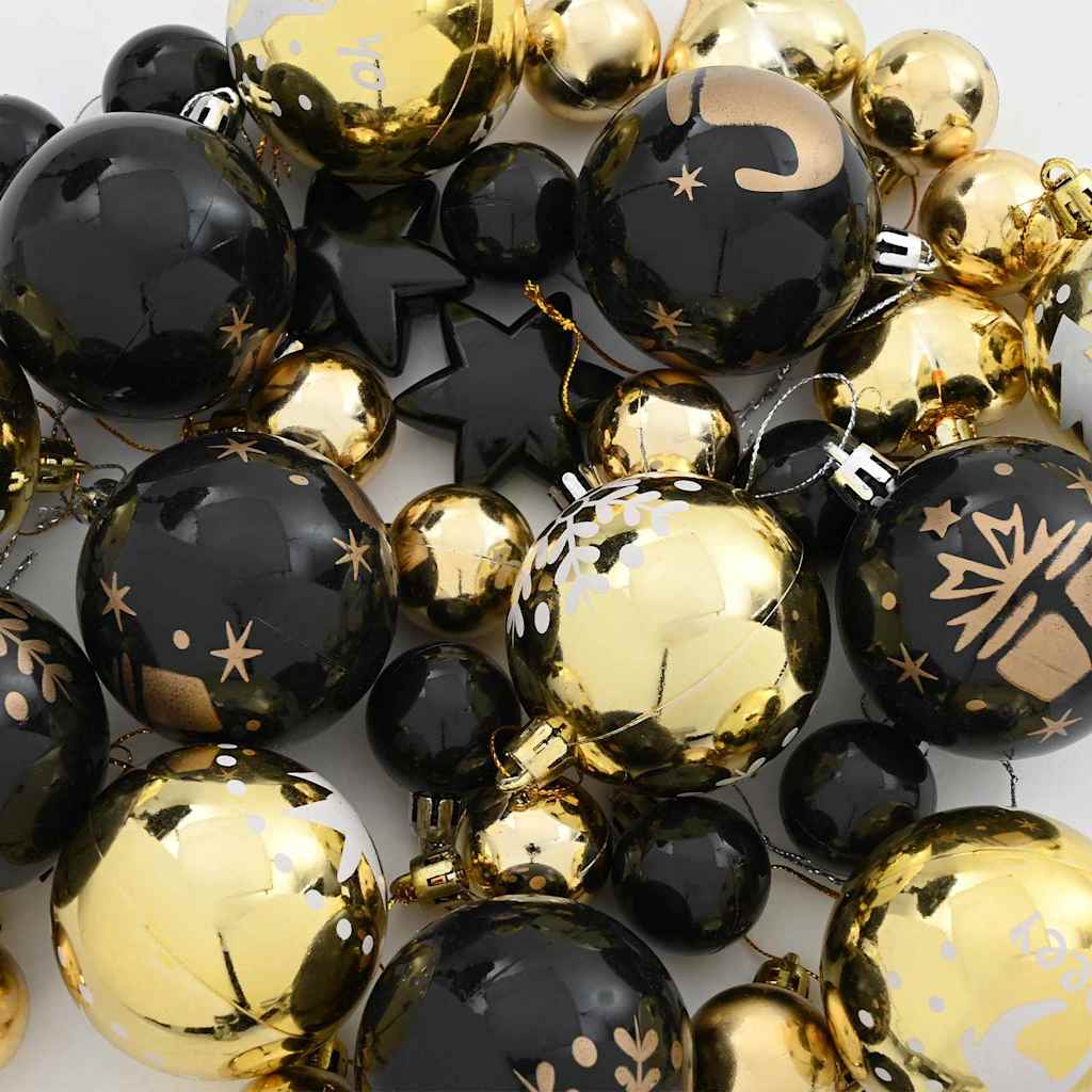 Christmas Bauble Set 40 pcs Black and Gold Plastic