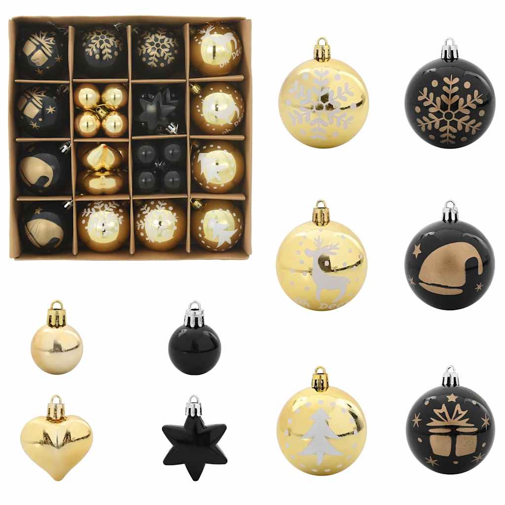Christmas Bauble Set 40 pcs Black and Gold Plastic
