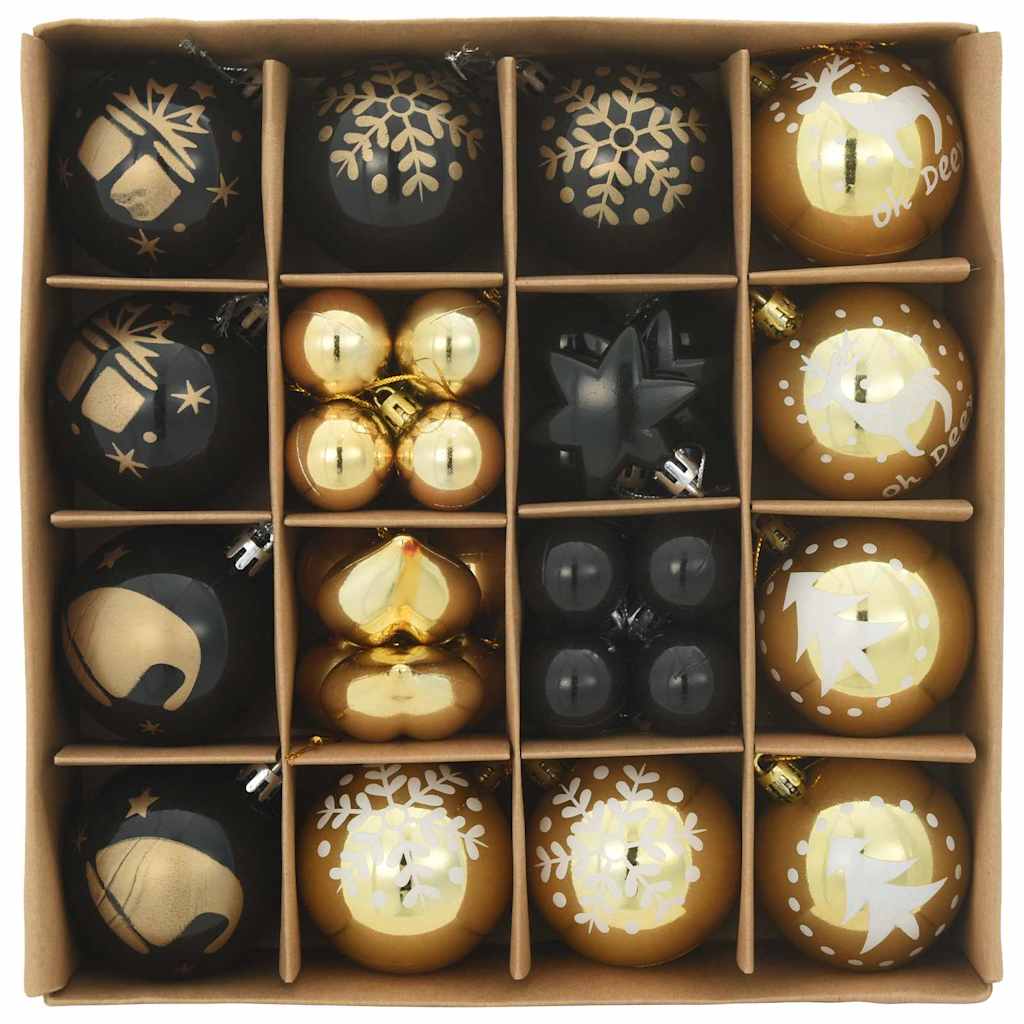 Christmas Bauble Set 40 pcs Black and Gold Plastic