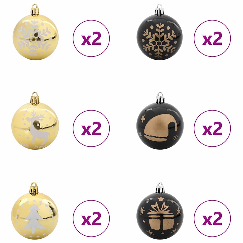Christmas Bauble Set 40 pcs Black and Gold Plastic