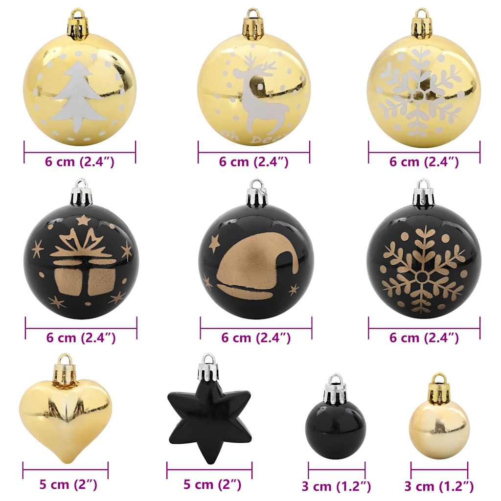 Christmas Bauble Set 40 pcs Black and Gold Plastic
