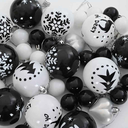 Christmas Bauble Set 40 pcs Black and White Plastic