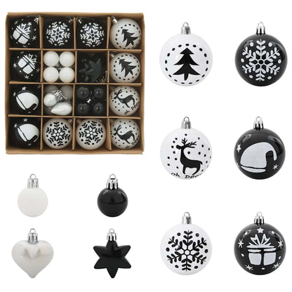 Christmas Bauble Set 40 pcs Black and White Plastic