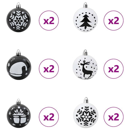 Christmas Bauble Set 40 pcs Black and White Plastic