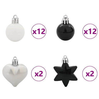 Christmas Bauble Set 40 pcs Black and White Plastic