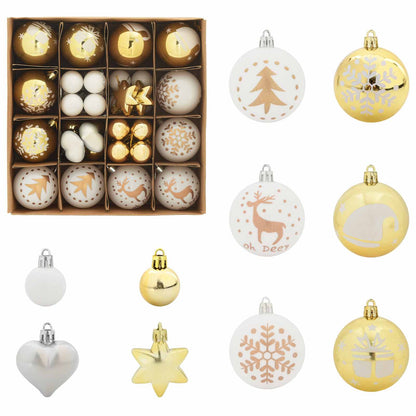 Christmas Bauble Set 40 pcs White and Gold Plastic