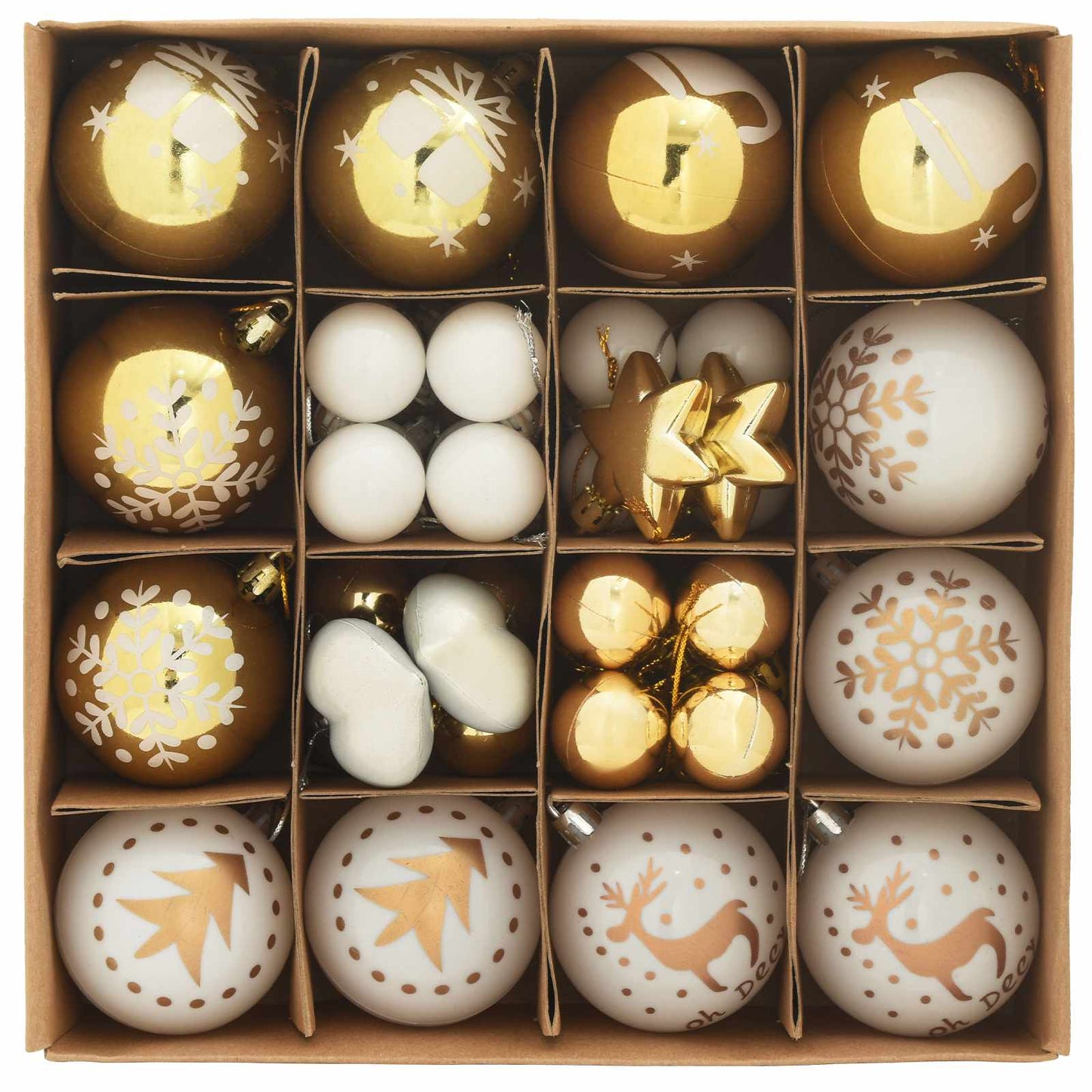 Christmas Bauble Set 40 pcs White and Gold Plastic