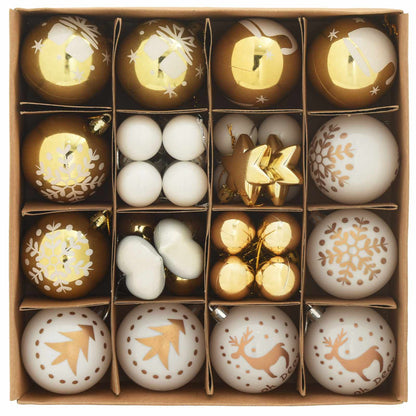 Christmas Bauble Set 40 pcs White and Gold Plastic