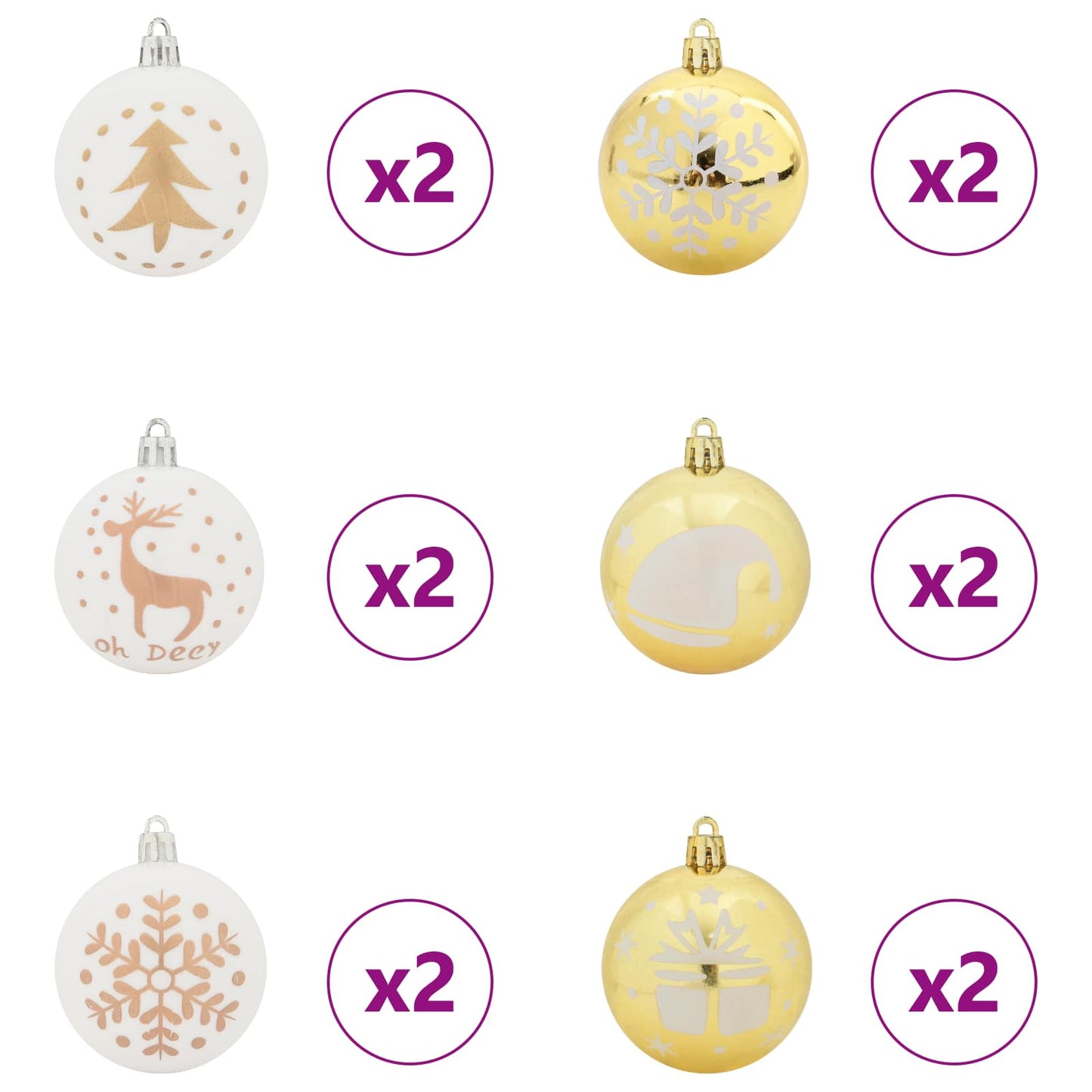 Christmas Bauble Set 40 pcs White and Gold Plastic