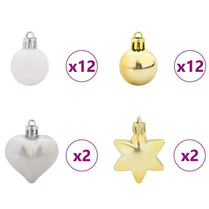 Christmas Bauble Set 40 pcs White and Gold Plastic