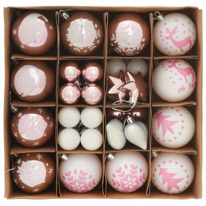 Christmas Bauble Set 40 pcs White and Pink Plastic