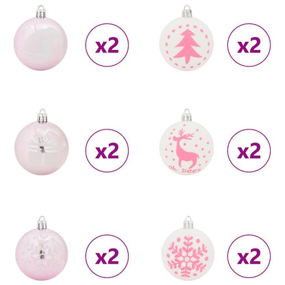 Christmas Bauble Set 40 pcs White and Pink Plastic
