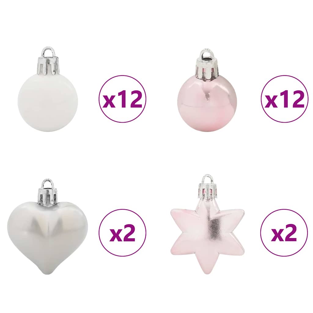 Christmas Bauble Set 40 pcs White and Pink Plastic
