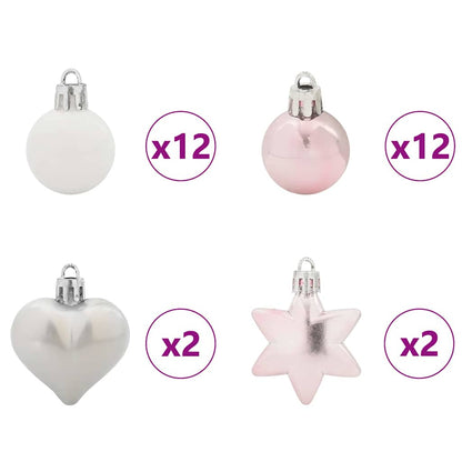 Christmas Bauble Set 40 pcs White and Pink Plastic