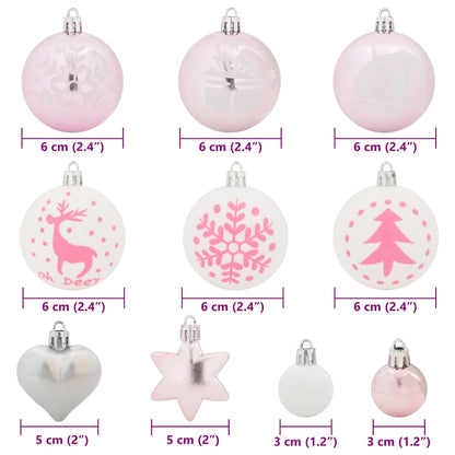 Christmas Bauble Set 40 pcs White and Pink Plastic