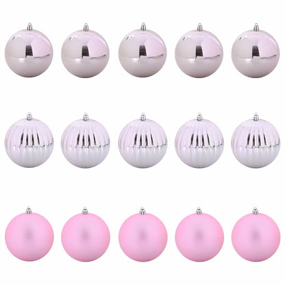 Christmas Bauble Set XL 15 pcs Pink Plastic