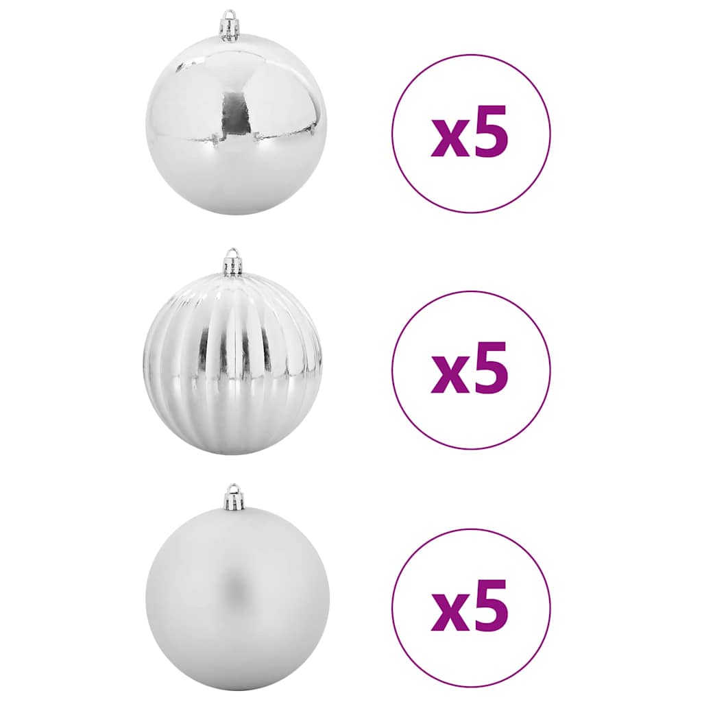 Christmas Bauble Set XL 15 pcs Silver Plastic