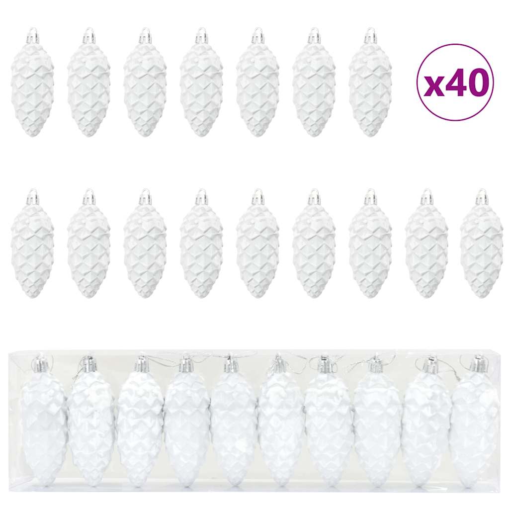 Christmas Pine Cone Ball 40 pcs White Plastic