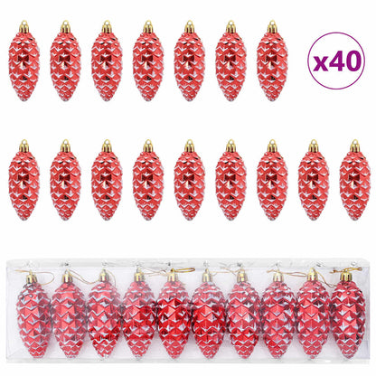 Christmas Pine Cone Ball 40 pcs Red Plastic