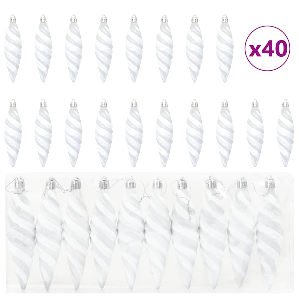 Christmas Spiral Shape Ball 40 pcs White Plastic