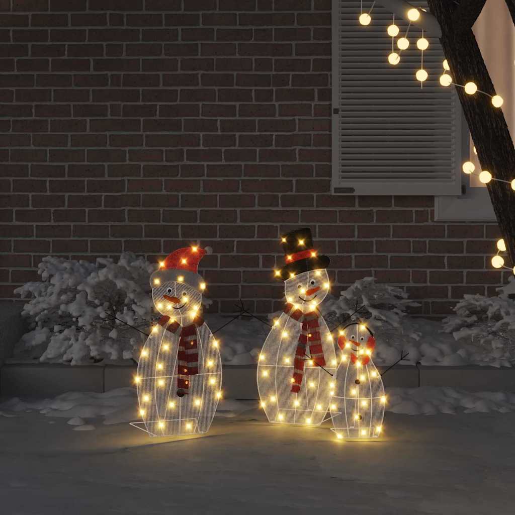 Lighted Snowman Family 3 pcs Warm White Polyester