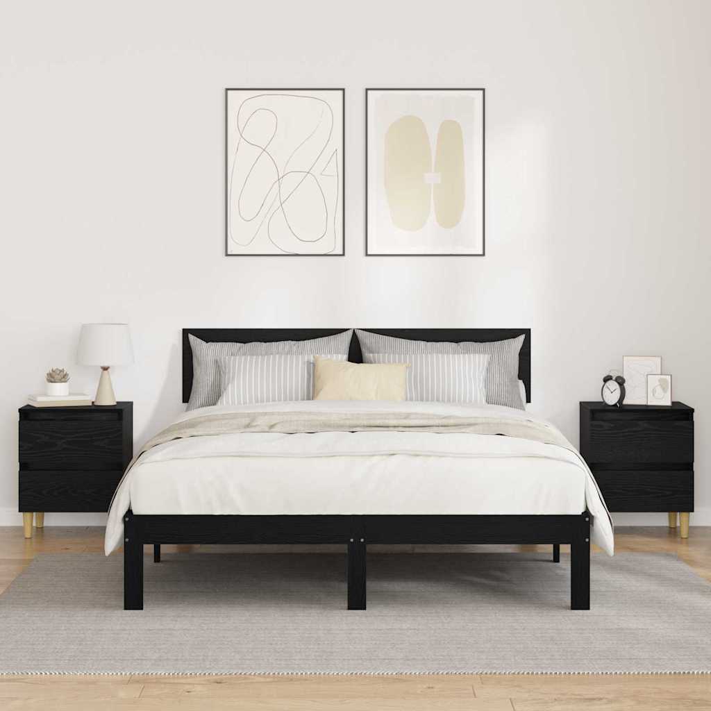 Bed Cabinet Black Oak 40 x 35 x 50 cm Engineered Wood