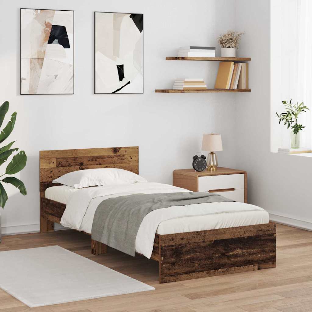 Bed Frame with Headboard Old Wood 90 x 200 cm Engineered Wood